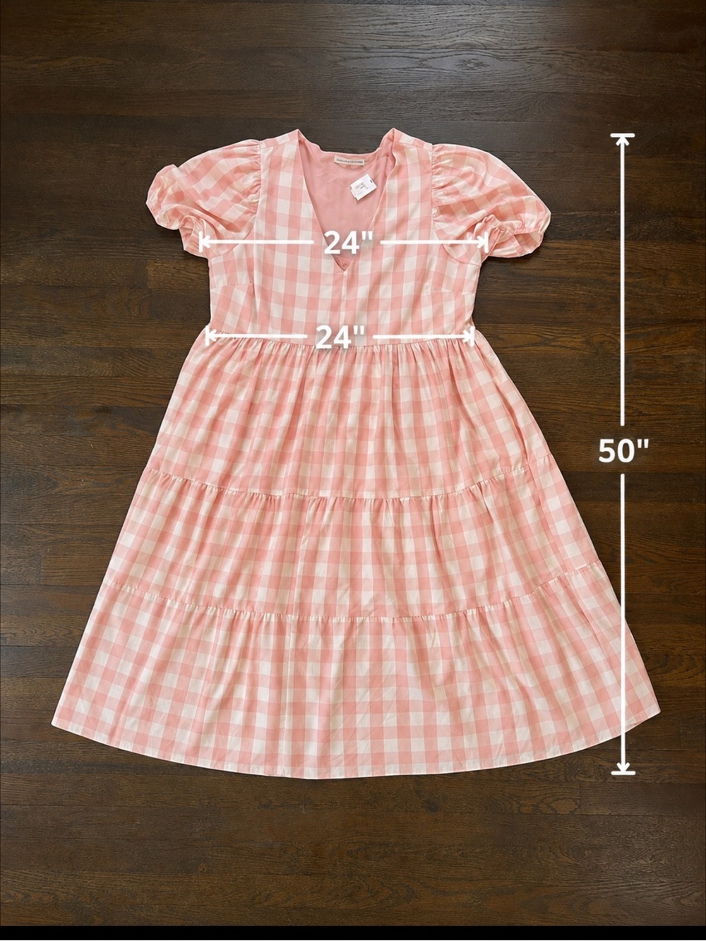 English Factory 2X Pink Gingham Puff Sleeve Tiered Maxi Dress NWT - Picture 8 of 12